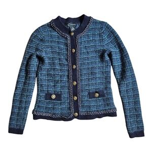 C by Bloomingdales Cashmere Plaid Tweed Cardigan Sweater XS Chic Office Siren